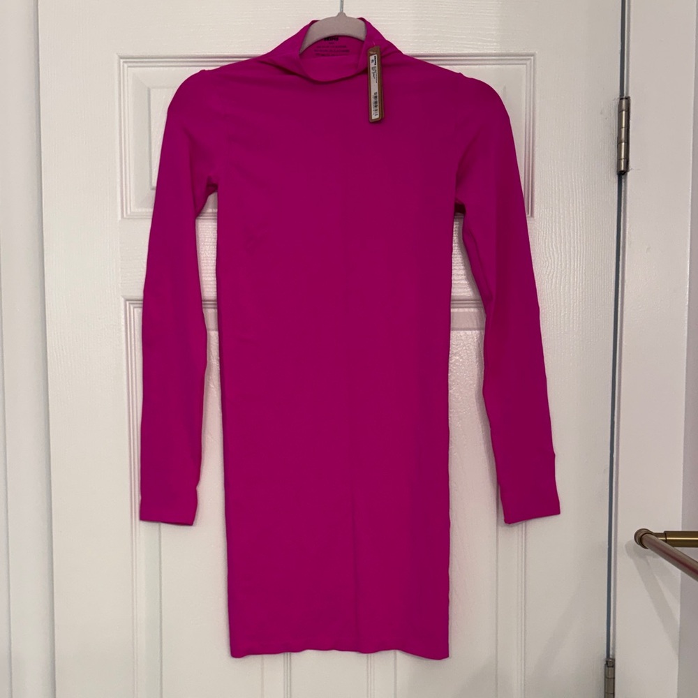 SKIMS Hot Pink Long Sleeve Mini Dress
